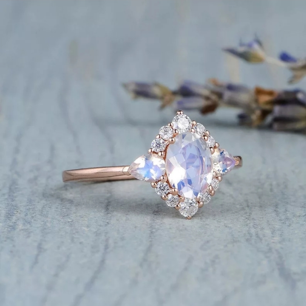 Rose Gold Moonstone Ring. S8